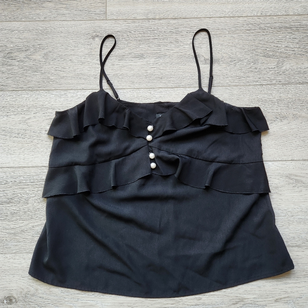 Express Black Ruffle Pearl Tank Top Spaghetti Straps Womens Medium